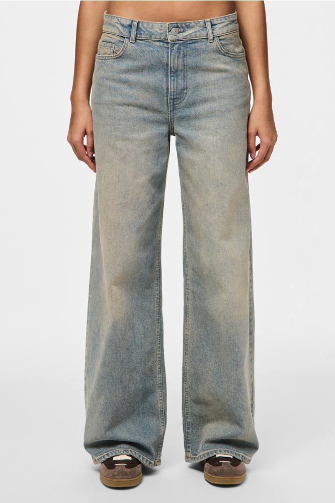 PCSELMA MW WIDE DENIM JEANS 17157434 Medium Blue Den/BROWN WASH